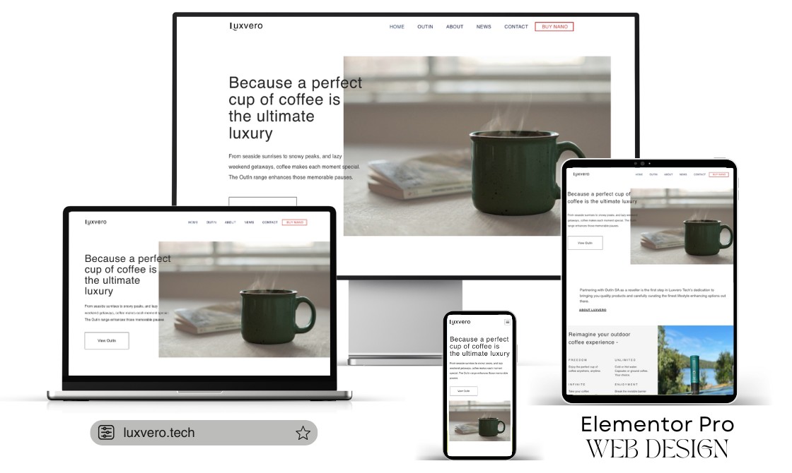 Website design screen sizes showcasing Luxvero Tech built with Elementor Pro and WordPress