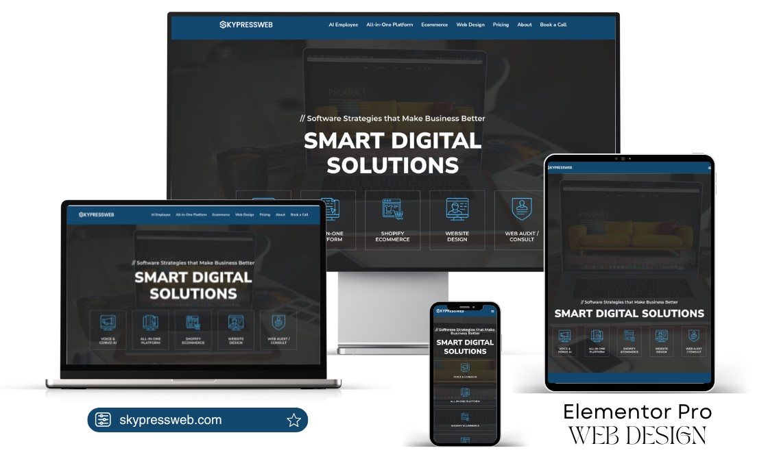 Website design screen sizes showcasing SkyPress Web built with Elementor Pro and WordPress